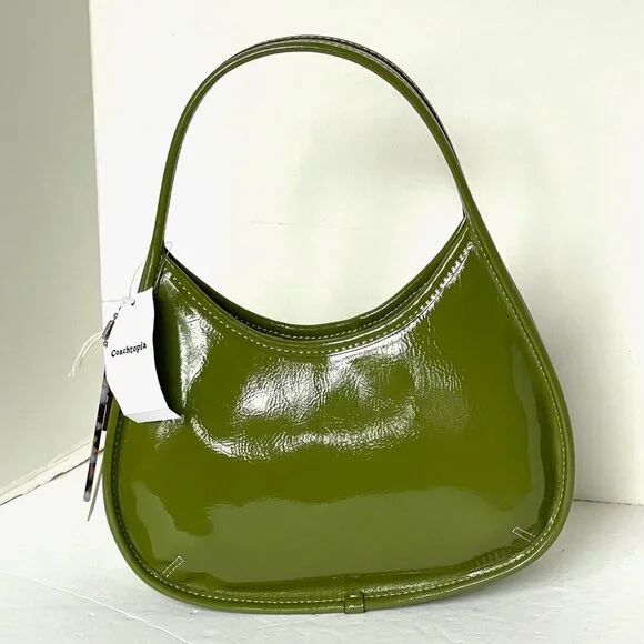Coach Coachtopia Ergo Bag Olive Crinkle Patent Leather Shoulder CQ003 - Picture 1 of 11